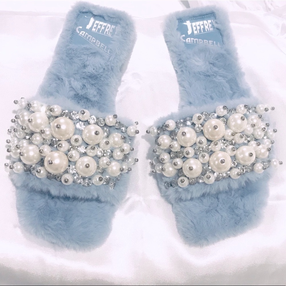 Jeffrey Campbell Facile Faux Fur Slides Sandals.💎NWT